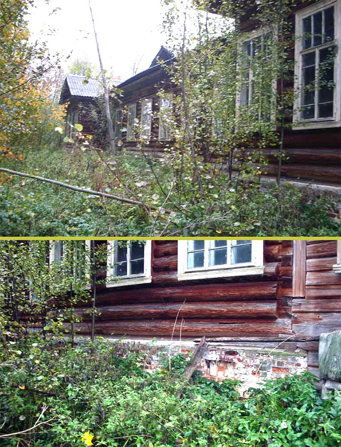 То, что оставалось от усадьбы Кузьминых-Караваевых в Борисково в 2012 году и сохранившийся кирпичный фундаменте 18-го века